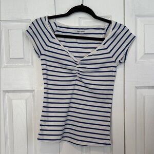 Old Navy Navy and White Striped Short Sleeve Top
